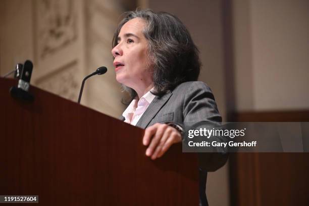 New York City Health Commissioner Dr. Oxiris Barbot speaks on stage during Housing Works World AIDS Day at The New York Academy of Medicine on...