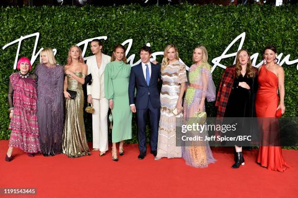 Zandra Rhodes, Lady Mary Charteris, Arizona Muse, Millie Mackintosh, James Blunt, Lady Sofia Wellesley, Alice Naylor-Leyland and Amy Powney arrive at...