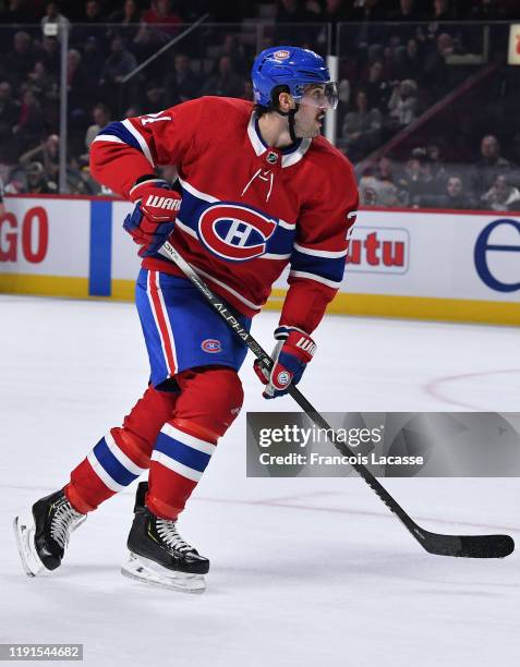 Phillip Danault of the Montreal Canadiens skates against the Boston Bruins in the NHL game at the Bell Centre on November 26, 2019 in Montreal,...