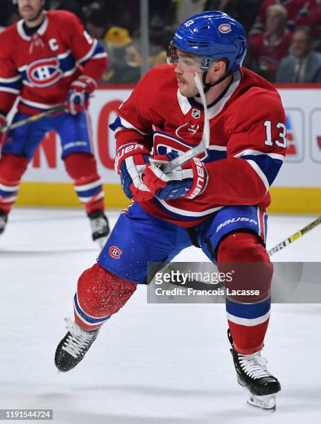 Max Domi of the Montreal Canadiens skates against the Boston Bruins in the NHL game at the Bell Centre on November 26, 2019 in Montreal, Quebec,...