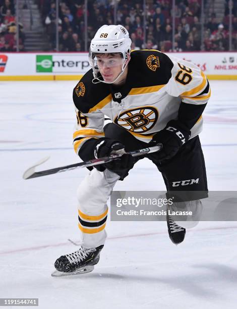 Jack Studnicka of the Boston Bruins. Skates against the Montreal Canadiens in the NHL game at the Bell Centre on November 26, 2019 in Montreal,...