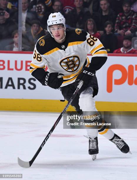 Jack Studnicka of the Boston Bruins. Skates against the Montreal Canadiens in the NHL game at the Bell Centre on November 26, 2019 in Montreal,...