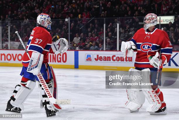 Keith Kinkaid of the Montreal Canadiens replaces teammate Carey Price against the Boston Bruins in the NHL game at the Bell Centre on November 26,...