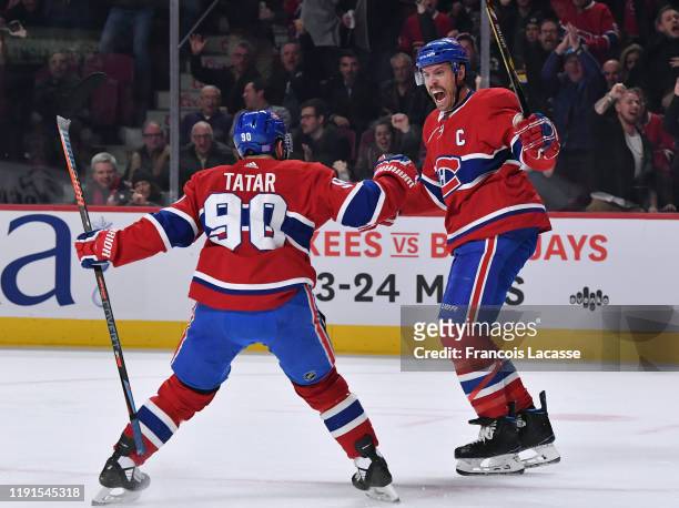 Shea Weber of the Montreal Canadiens celebrates after scoring a goal against the Boston Bruins in the NHL game at the Bell Centre on November 26,...