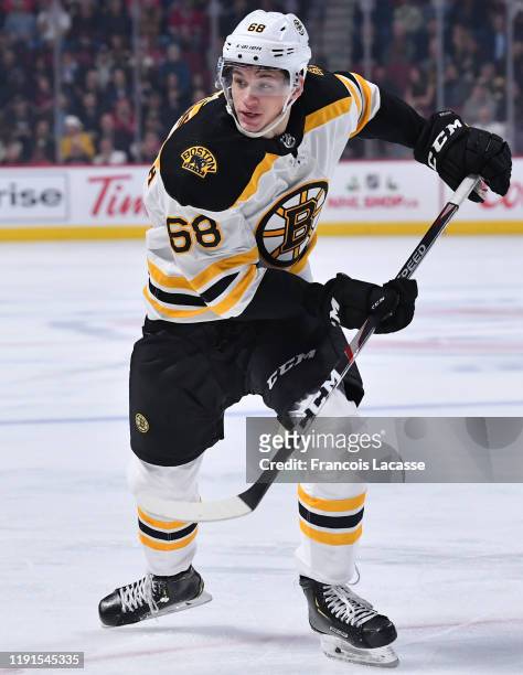 Jack Studnicka of the Boston Bruins. Skates against the Montreal Canadiens in the NHL game at the Bell Centre on November 26, 2019 in Montreal,...
