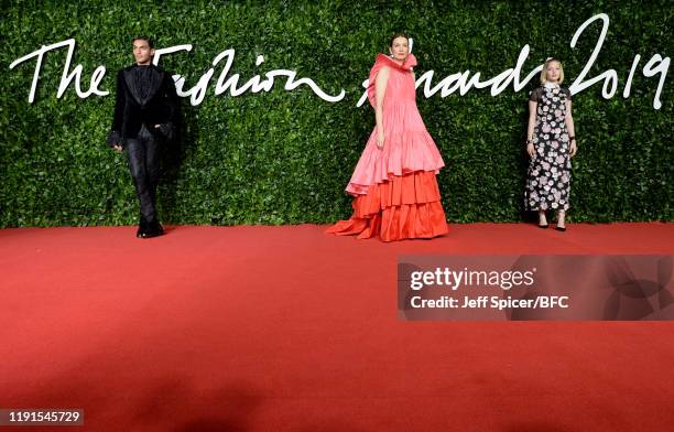 Roksanda Ilincic and Ellie Bamber arrive at The Fashion Awards 2019 held at Royal Albert Hall on December 02, 2019 in London, England.