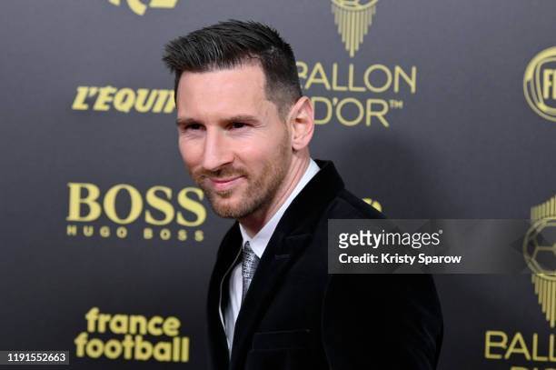 Lionel Messi poses on the red carpet during the Ballon D'Or Ceremony at Theatre Du Chatelet on December 02, 2019 in Paris, France.