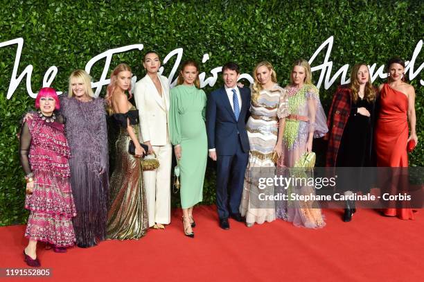 Zandra Rhodes, guest, Lady Mary Charteris, Arizona Muse, Millie Mackintosh, James Blunt, Lady Sofia Wellesley, Alice Naylor-Leyland and guests arrive...