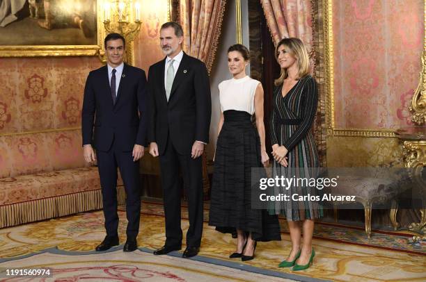 King Felipe VI of Spain and Queen Letizia of Spain receive Spanish prime minister Pedro Sanchez and wife Begona Gomez because of the United Nations...
