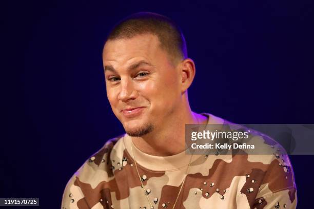 Channing Tatum reacts during a media call on December 03, 2019 in Melbourne, Australia.