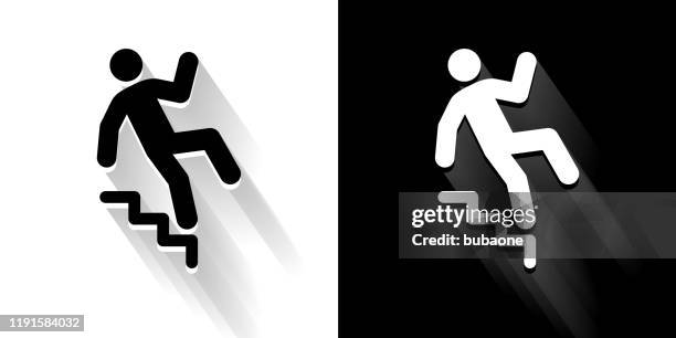 falling down stair black and white icon with long shadow - falling down stairs stock illustrations