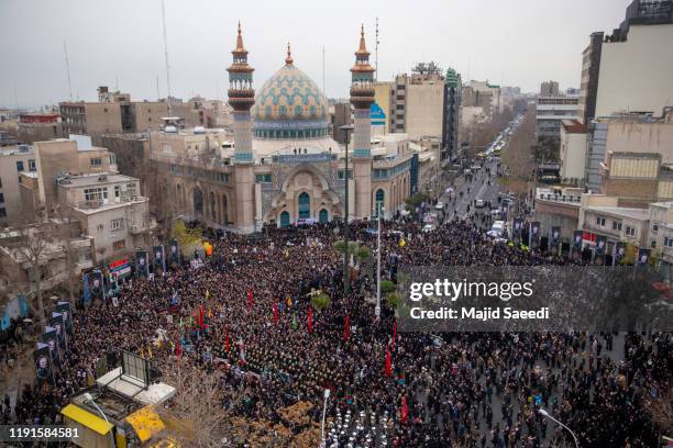 Iranians take part in an anti-US rally to protest the killings during a US air strike of Iranian military commander Qasem Soleimani and Iraqi...