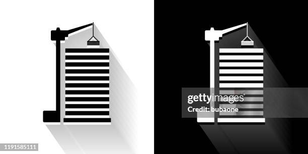 construction site black and white icon with long shadow - site selection concept stock illustrations