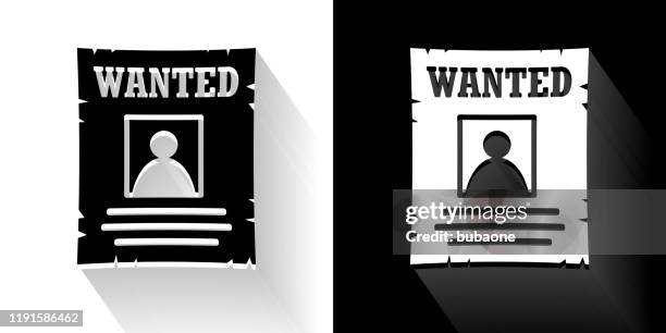 wanted poster  black and white icon with long shadow - wanted poster stock illustrations