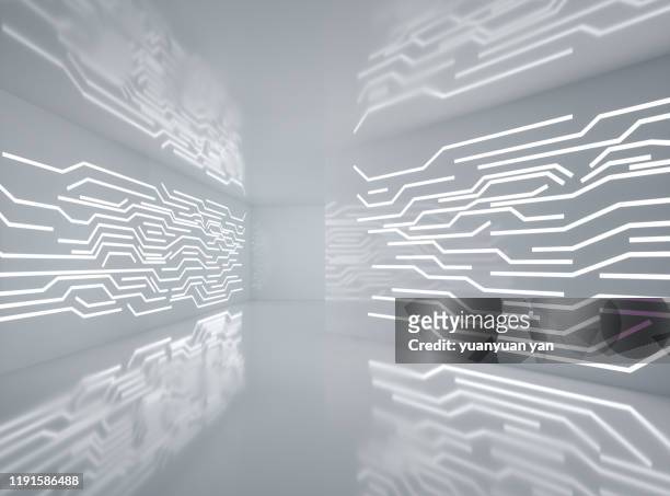 3d rendering illustration futuristic indoor design background - futuristic circuit stock-fotos und bilder