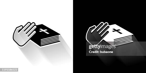 oath black and white icon with long shadow - pledge stock illustrations