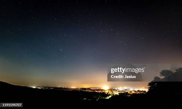 night sky above biatorbágy with ursa major - photopollution stock-fotos und bilder