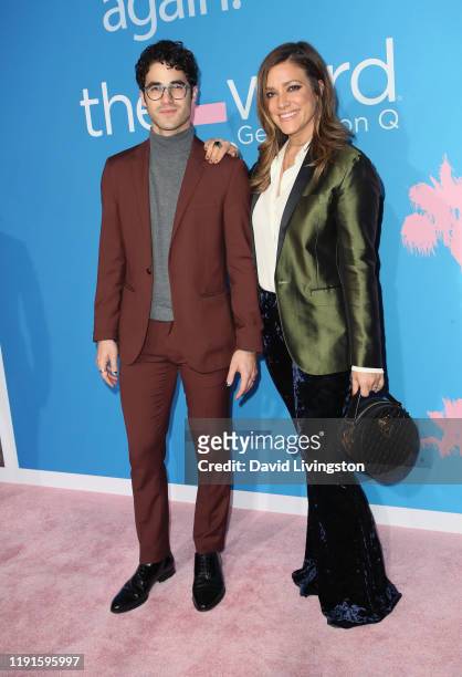 Darren Criss and Mia Swier attend the premiere of Showtime's "The L Word: Generation Q" at Regal LA Live on December 02, 2019 in Los Angeles,...