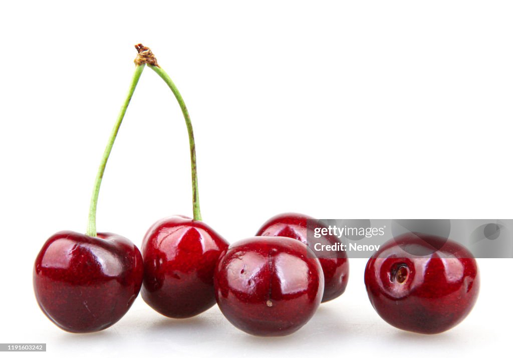 Fresh Red Cherries Isolated On White Background