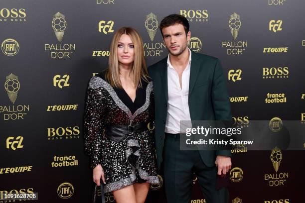 Caroline Receveur and Hugo Philip pose on the red carpet during the Ballon D'Or Ceremony at Theatre Du Chatelet on December 02, 2019 in Paris, France.