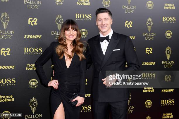 Robert Lewandowski poses on the red carpet with his wife Anna Lewandowska during the Ballon D'Or Ceremony at Theatre Du Chatelet on December 02, 2019...