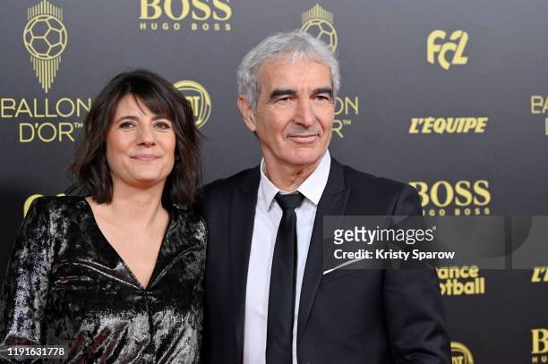 Estelle Denis and Raymond Domenech pose on the red carpet during the Ballon D'Or Ceremony at Theatre Du Chatelet on December 02, 2019 in Paris,...