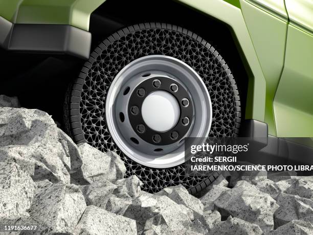 airless tyre in use, illustration - tubeless tyres stockfoto's en -beelden