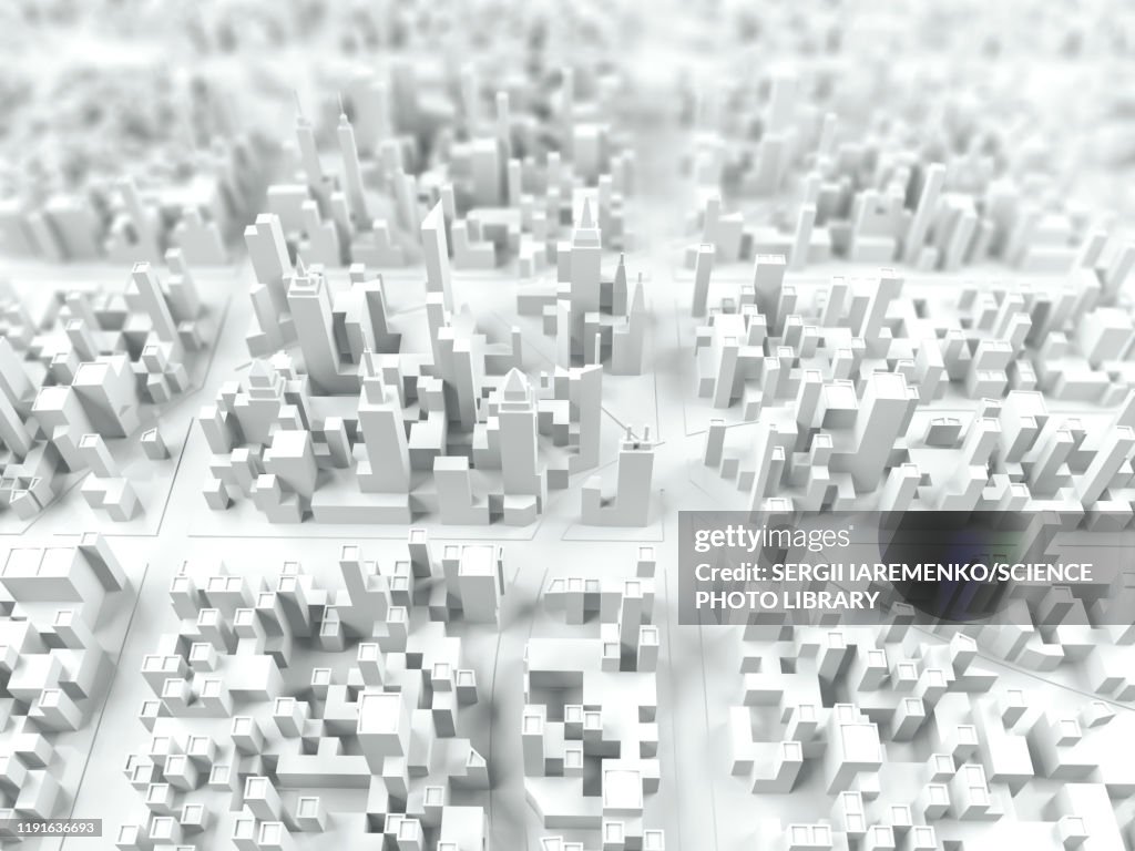 Aerial view of city, illustration