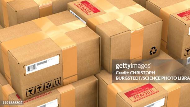 illustrations, cliparts, dessins animés et icônes de stack of parcels, illustration - carton fragile