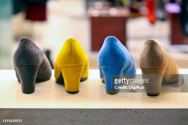 female suede shoes color variations - suede shoe stock pictures, royalty-free photos & images