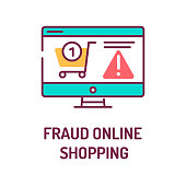 Fraud online shopping color line icon. Involve scammers pretending to be legitimate online sellers, either with a fake website or a fake ad on a genuine retailer site.