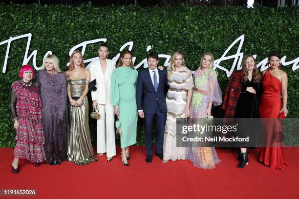 Zandra Rhodes, Lady Mary Charteris, Arizona Muse, Millie Mackintosh, James Blunt, Lady Sofia Wellesley and Alice Naylor-Leyland arrives at The...