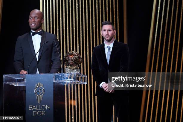 Lionel Messi excepts his sixth Ballon D'Or award during the Ballon D'Or Ceremony at Theatre Du Chatelet on December 02, 2019 in Paris, France.