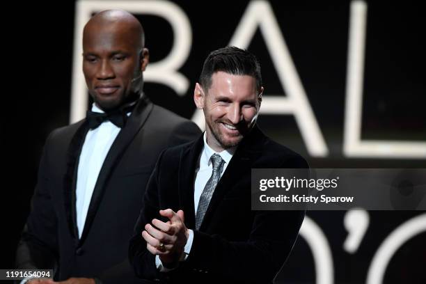 Lionel Messi excepts his sixth Ballon D'Or award during the Ballon D'Or Ceremony at Theatre Du Chatelet on December 02, 2019 in Paris, France.