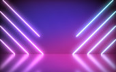 Neon Background Abstract Blue And Pink with Light Shapes line diagonals.