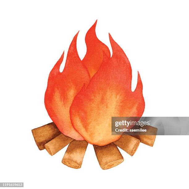 ilustraciones, imágenes clip art, dibujos animados e iconos de stock de acuarela campfire - fuego