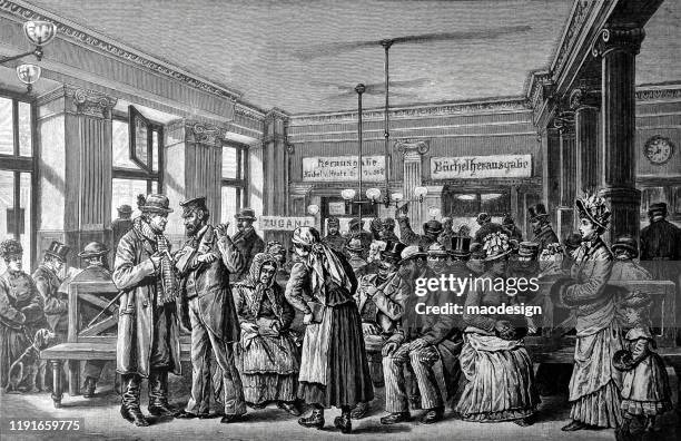 waiting room of the library with a lot of people - public library stock illustrations
