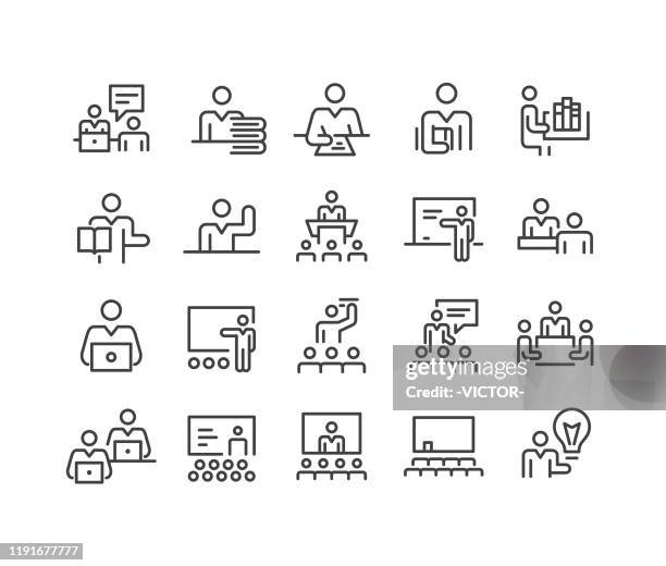 ilustrações de stock, clip art, desenhos animados e ícones de teachers and instructors icons - classic line series - auditorium