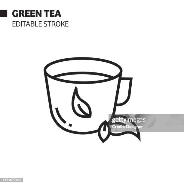 green tea line icon, outline vector symbol illustration. pixel perfect, editable stroke. - green tea leaf stock illustrations
