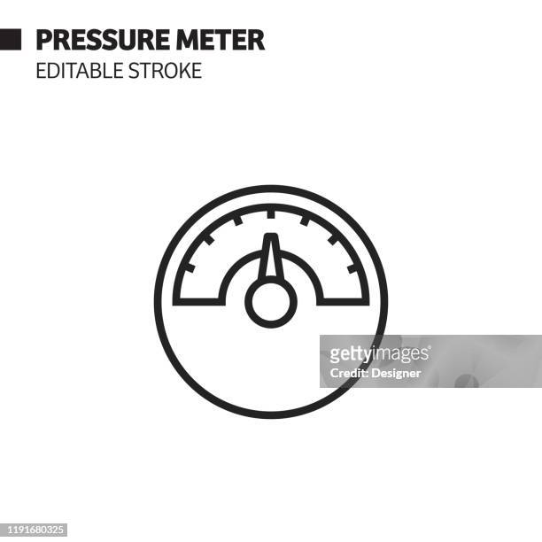 ilustraciones, imágenes clip art, dibujos animados e iconos de stock de icono de línea del medidor de presión, ilustración del símbolo vectorial del contorno. píxel perfecto, trazo editable. - pressure gauge