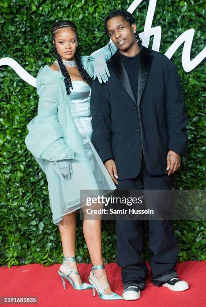 Rihanna and ASAP Rocky arrive at The Fashion Awards 2019 held at Royal Albert Hall on December 02, 2019 in London, England.