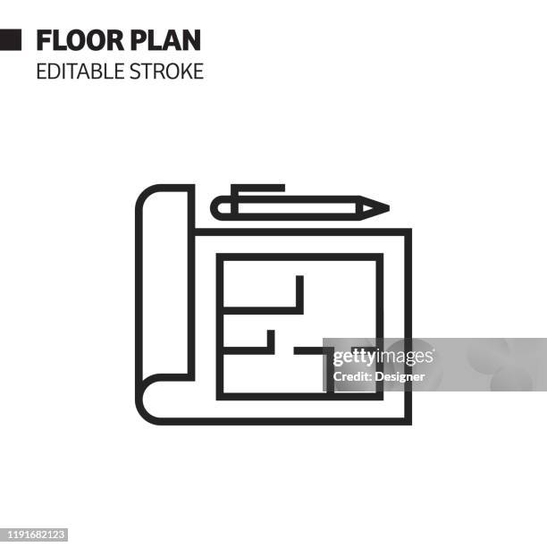 grundriss linie symbol, umriss vektor-symbol-illustration. pixel perfekt, editierbarer strich. - grundriss stock-grafiken, -clipart, -cartoons und -symbole