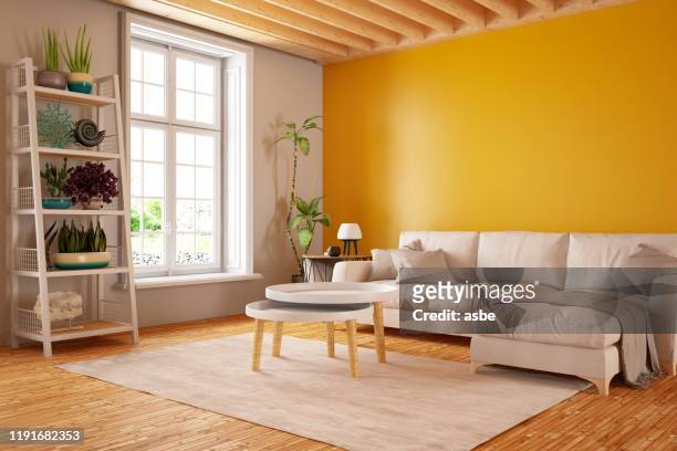 moderne woonkamer met bank - levendige kleur stockfoto's en -beelden