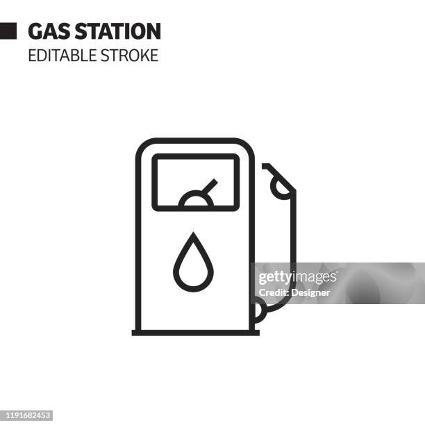 tankstellenlinie symbol, umriss vektor symbol illustration. pixel perfekt, editierbarer strich. - zapfsäule stock-grafiken, -clipart, -cartoons und -symbole