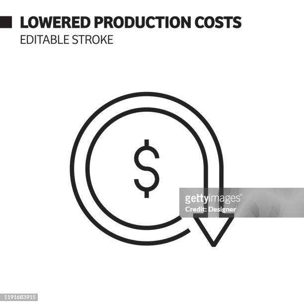 lowered production costs line icon, outline vector symbol illustration. pixel perfect, editable stroke. - efficiency stock illustrations