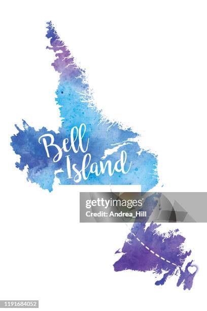 bell island, newfoundland watercolor raster map illustration - labrador isolated stock illustrations