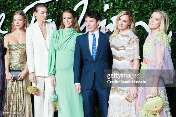 Lady Mary Charteris, Arizona Muse, Millie Mackintosh, James Blunt, Lady Sofia Wellesley and Alice Naylor-Leyland arrive at The Fashion Awards 2019...