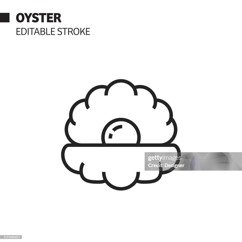Oyster Line Icon, Outline Vector Symbol Illustration. Pixel Perfect, Editable Stroke.