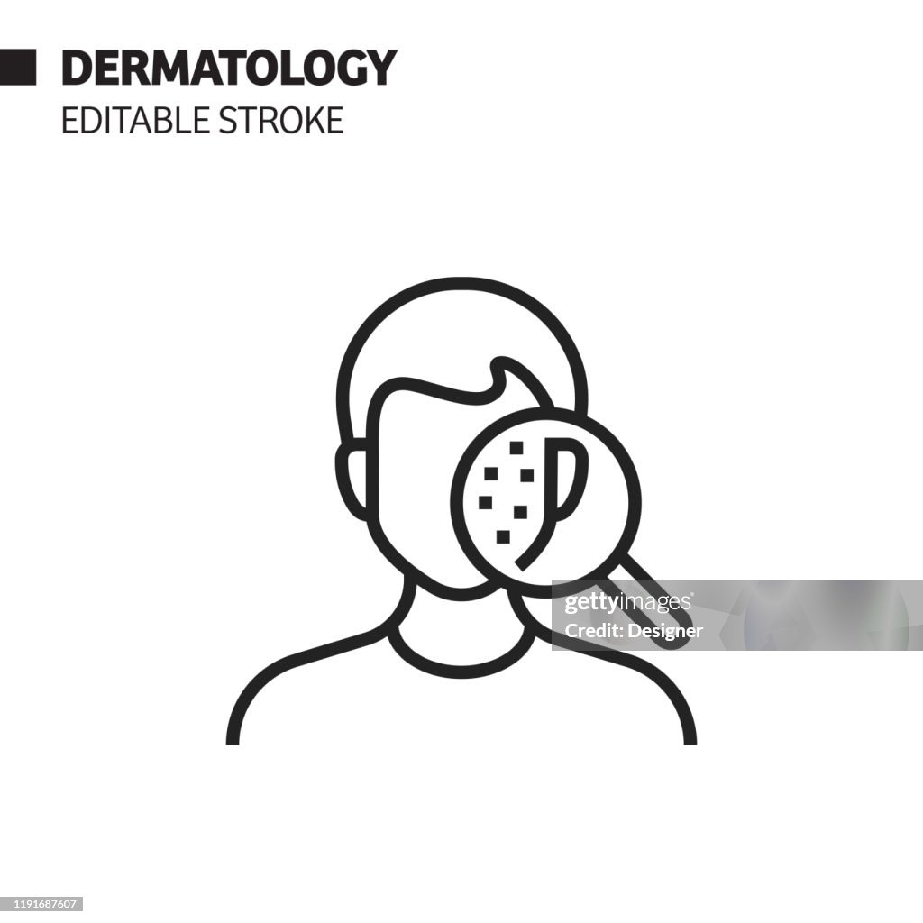 Icono de línea dermatológica, ilustración de símbolo vectorial de esquema. Píxel perfecto, Trazo editable.