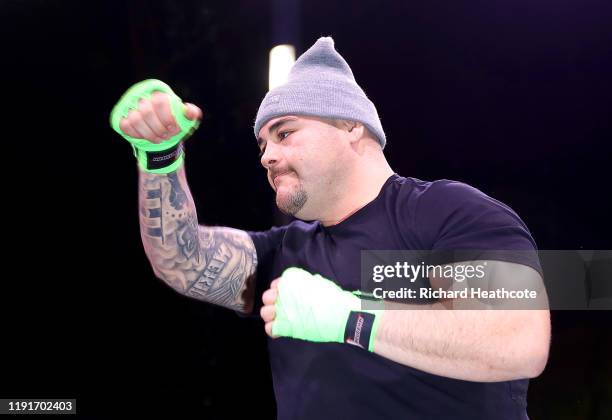 Andy Ruiz Jr shadow boxes ahead of the IBF, WBA, WBO & IBO World Heavyweight Title Fight between Andy Ruiz Jr and Anthony Joshua during the Clash On...